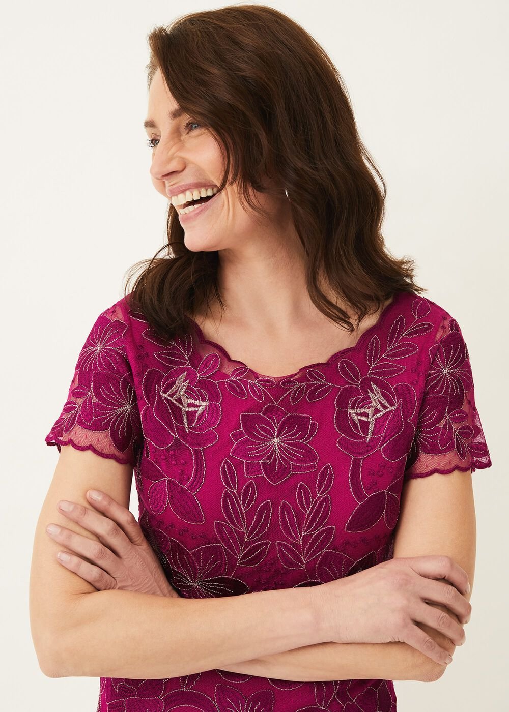 Nessa Embroidered Dress Fuchsia