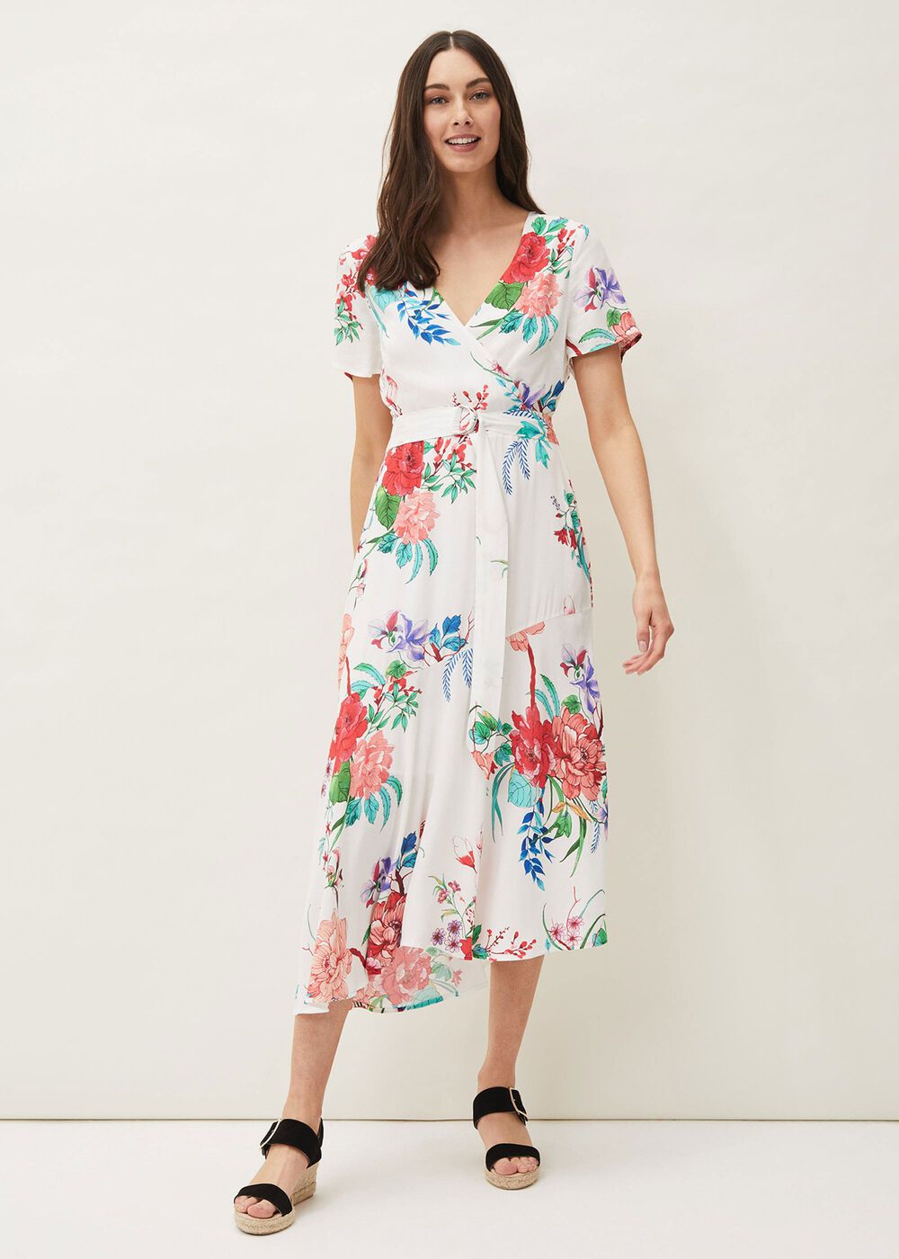 Evadine Floral Tea Dress White Multi