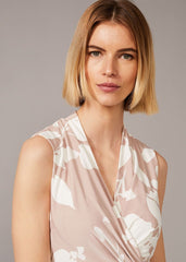 Rose Floral Placement Dress Taupe/Ivory