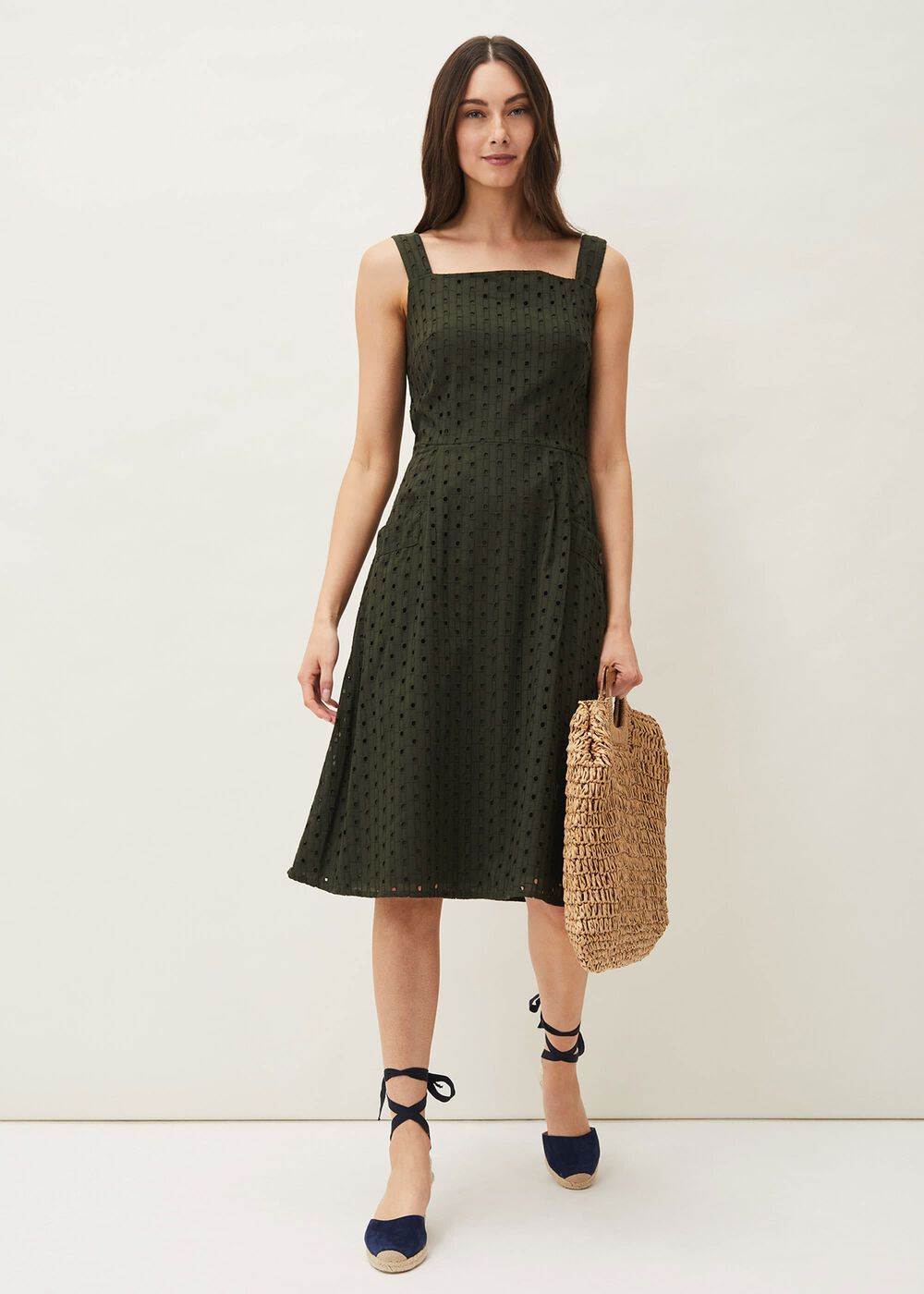 Olymea Broderie Dress Khaki