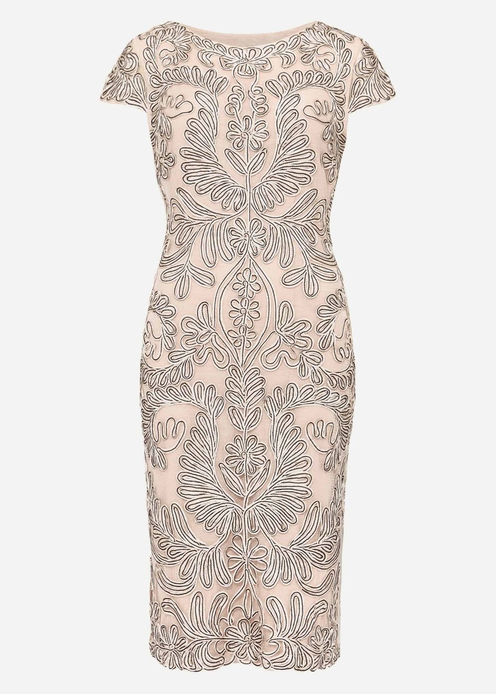 Genevieve Tapework Lace Dress Oyster/Navy
