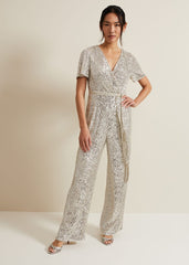Alessandra Sequin Embellished Jumpsuit Silver