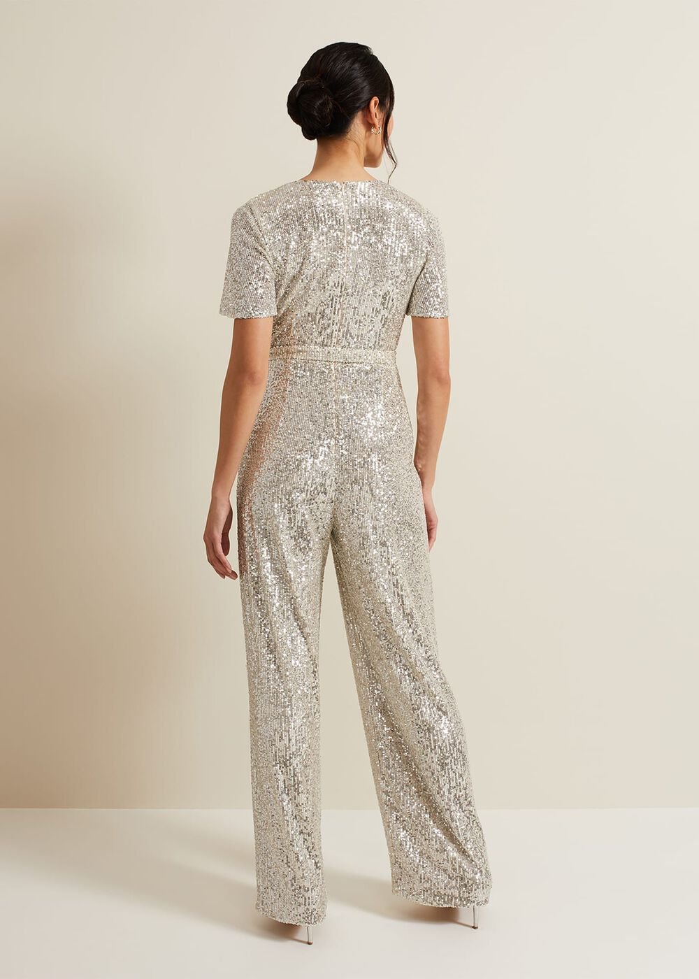 Alessandra Sequin Embellished Jumpsuit Silver