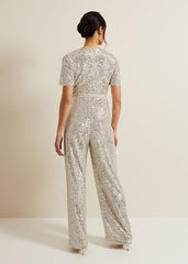 Alessandra Sequin Embellished Jumpsuit Silver