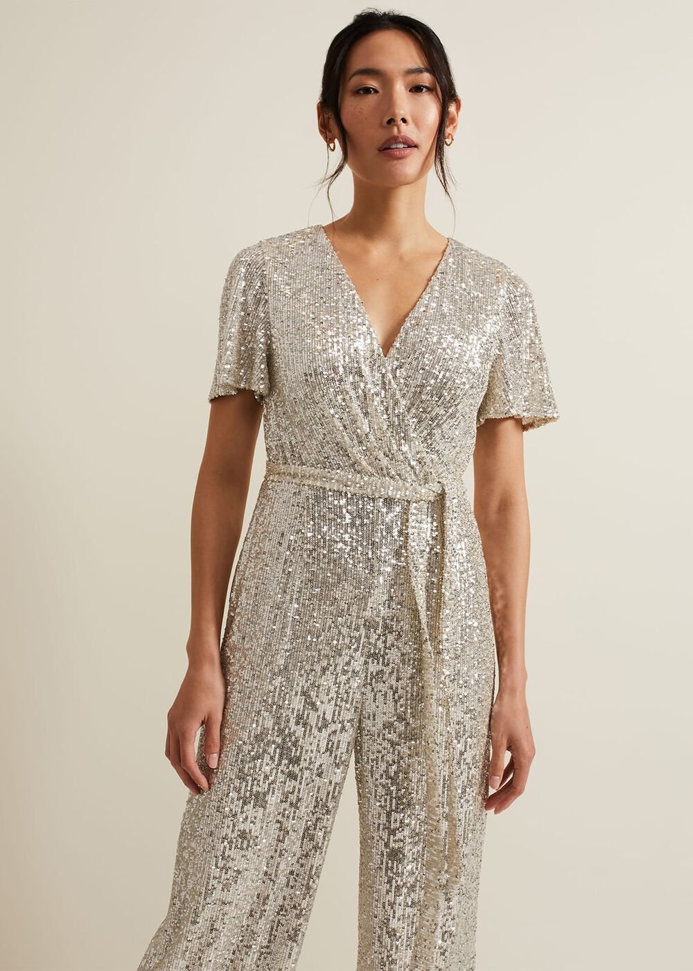 Alessandra Sequin Embellished Jumpsuit Silver