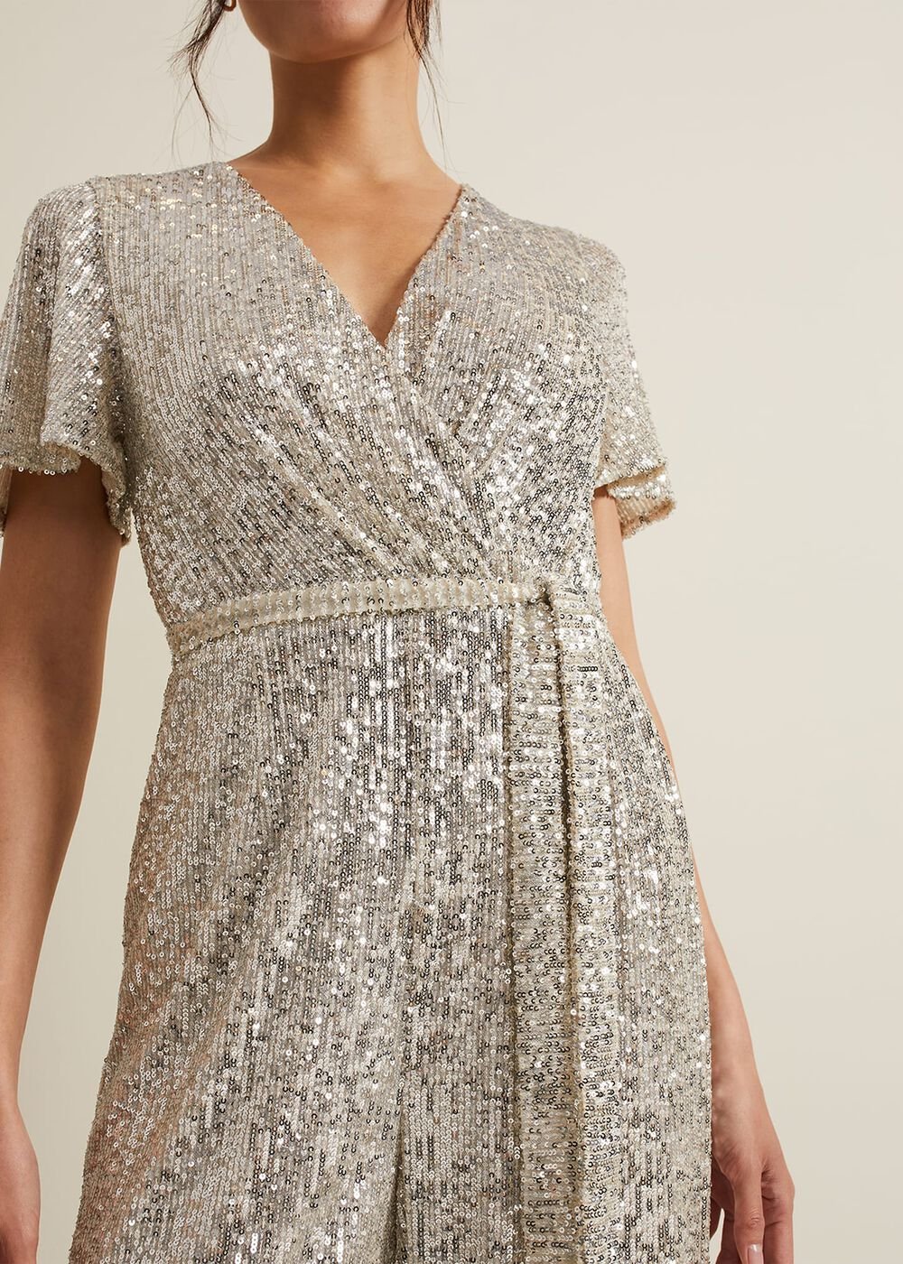 Alessandra Sequin Embellished Jumpsuit Silver
