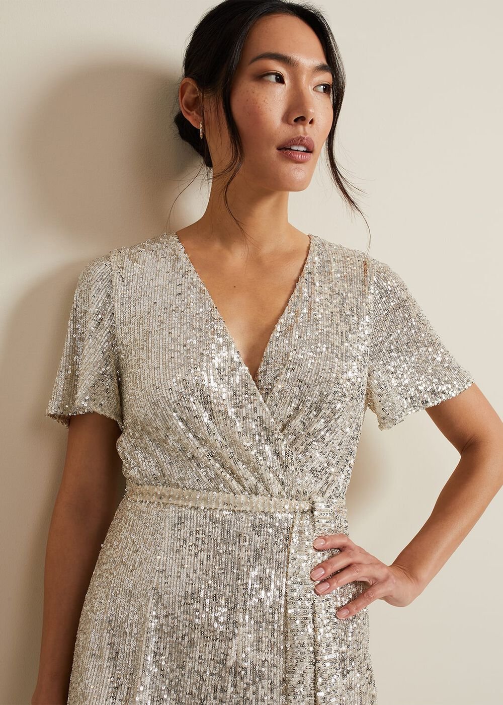 Alessandra Sequin Embellished Jumpsuit Silver