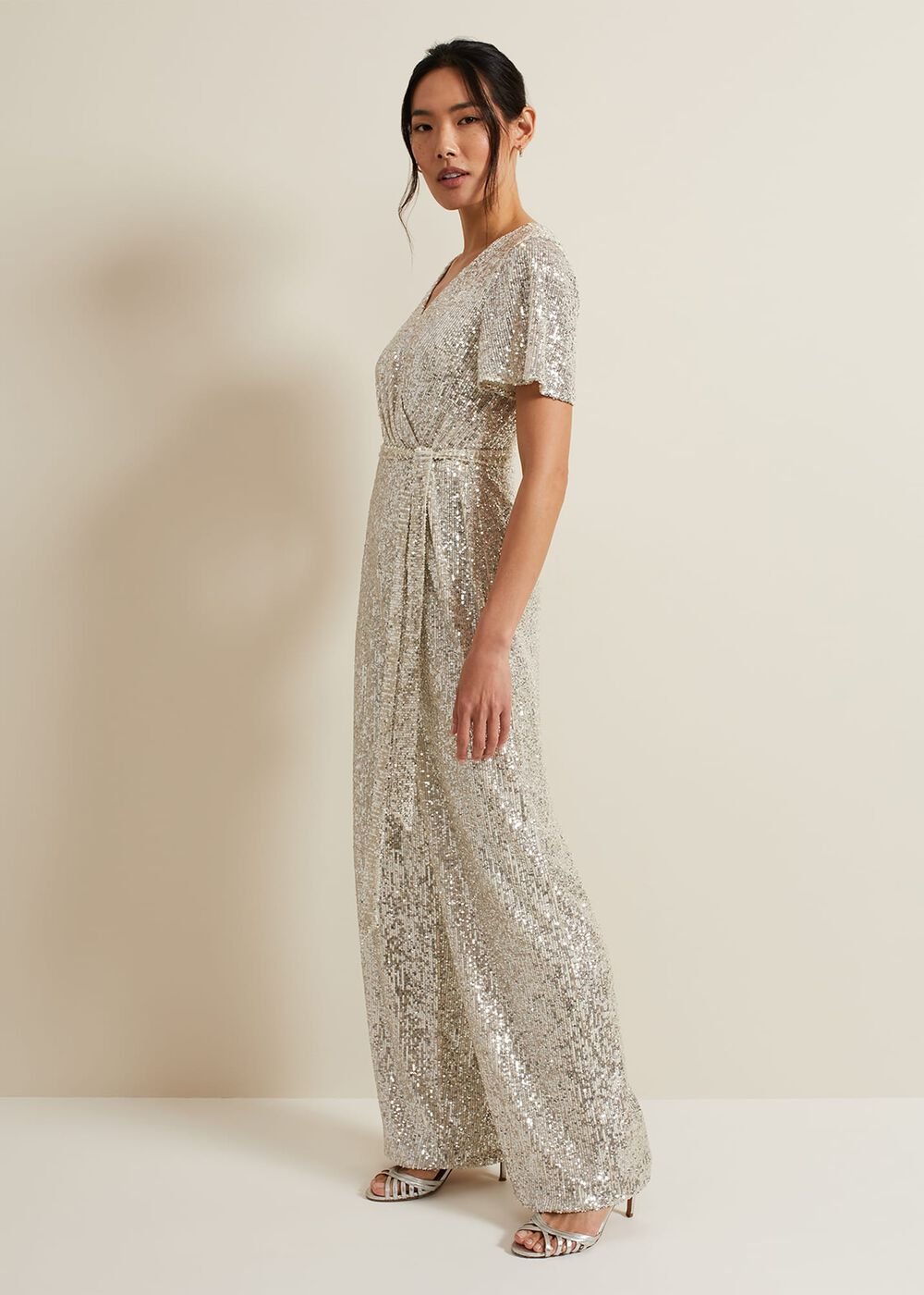 Alessandra Sequin Embellished Jumpsuit Silver