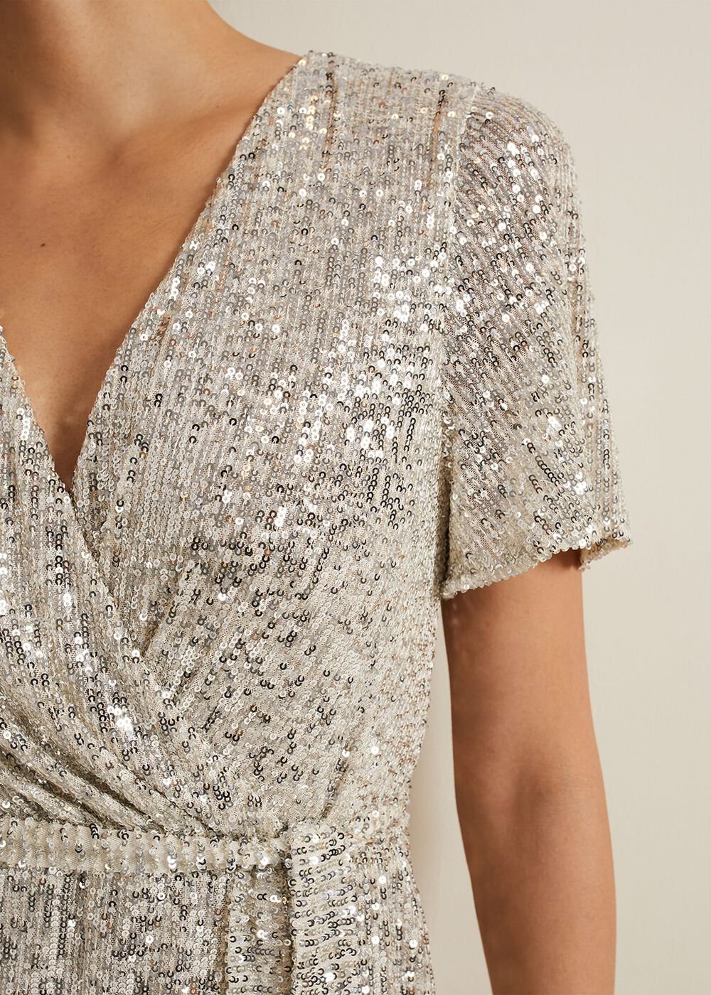 Alessandra Sequin Embellished Jumpsuit Silver