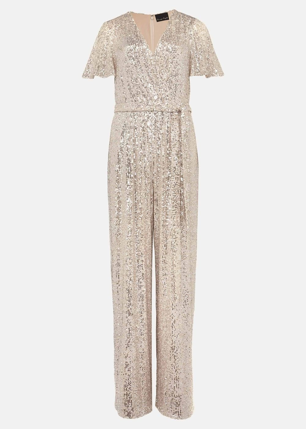 Alessandra Sequin Embellished Jumpsuit Silver