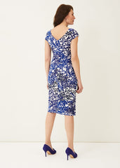 Arielle Contrast Print Jersey Dress Cerulean/Almond