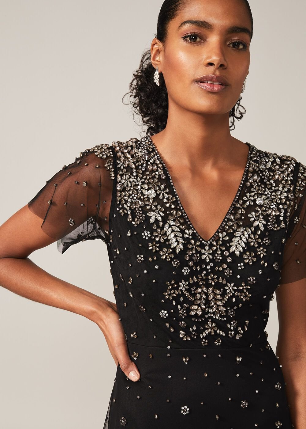 Pascale Jewelled Tulle Dress Black