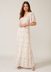 Meredith Embellished Leaf Dress Pearl