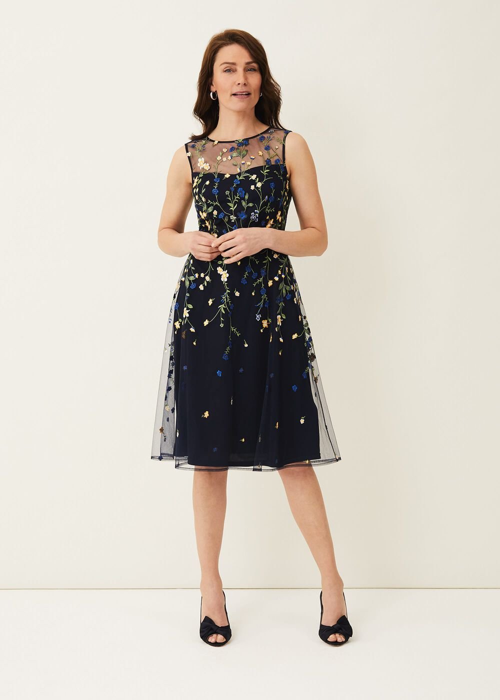 Esmeralda Embroidered Fit & Flare Dress Navy/Multi