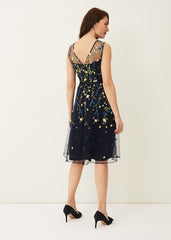 Esmeralda Embroidered Fit & Flare Dress Navy/Multi