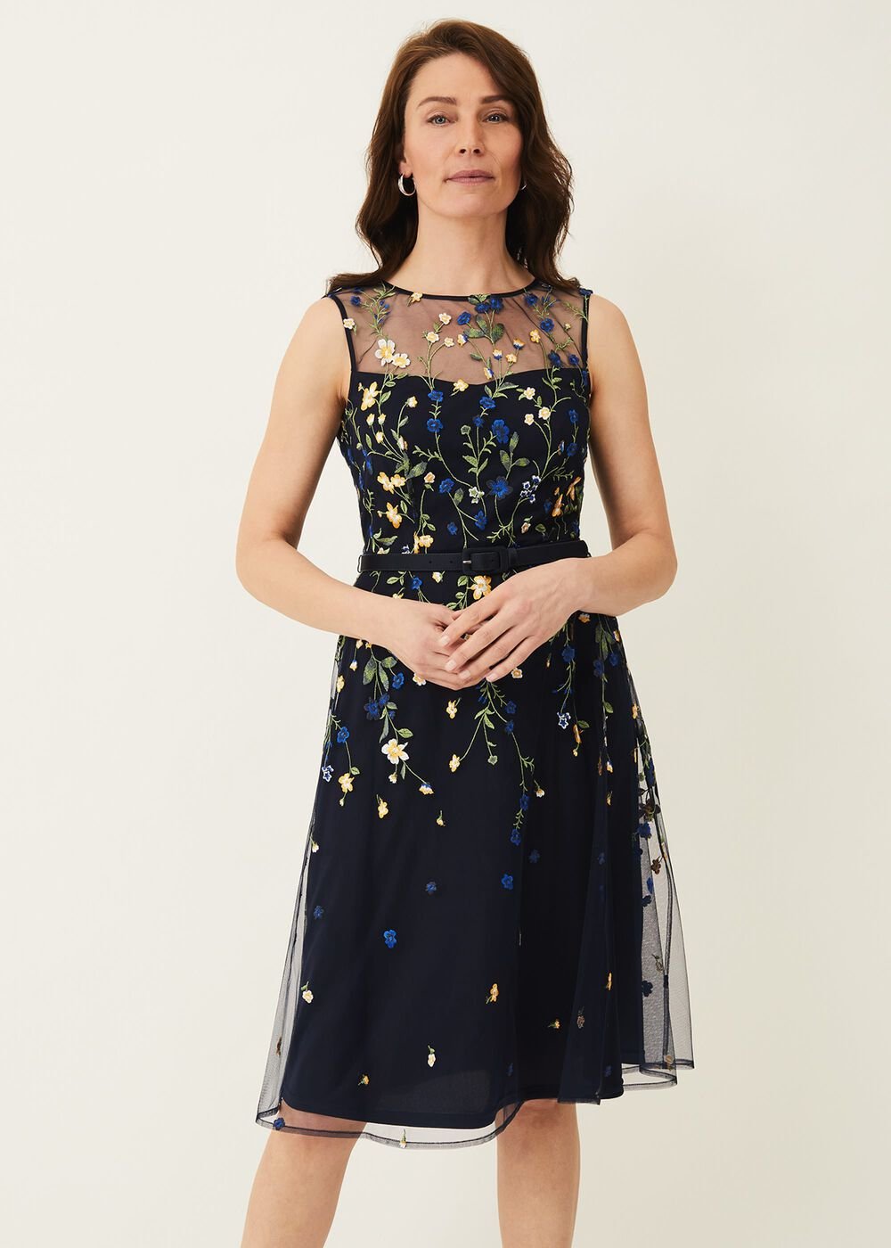 Esmeralda Embroidered Fit & Flare Dress Navy/Multi