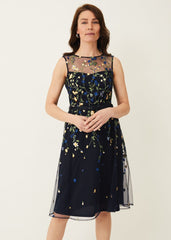 Esmeralda Embroidered Fit & Flare Dress Navy/Multi