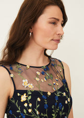Esmeralda Embroidered Fit & Flare Dress Navy/Multi