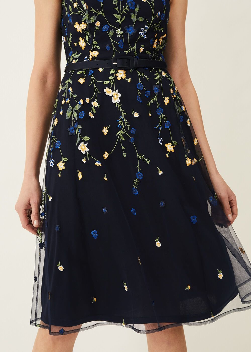 Esmeralda Embroidered Fit & Flare Dress Navy/Multi
