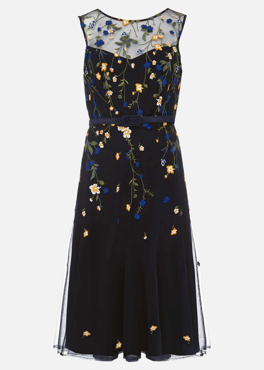 Esmeralda Embroidered Fit & Flare Dress Navy/Multi