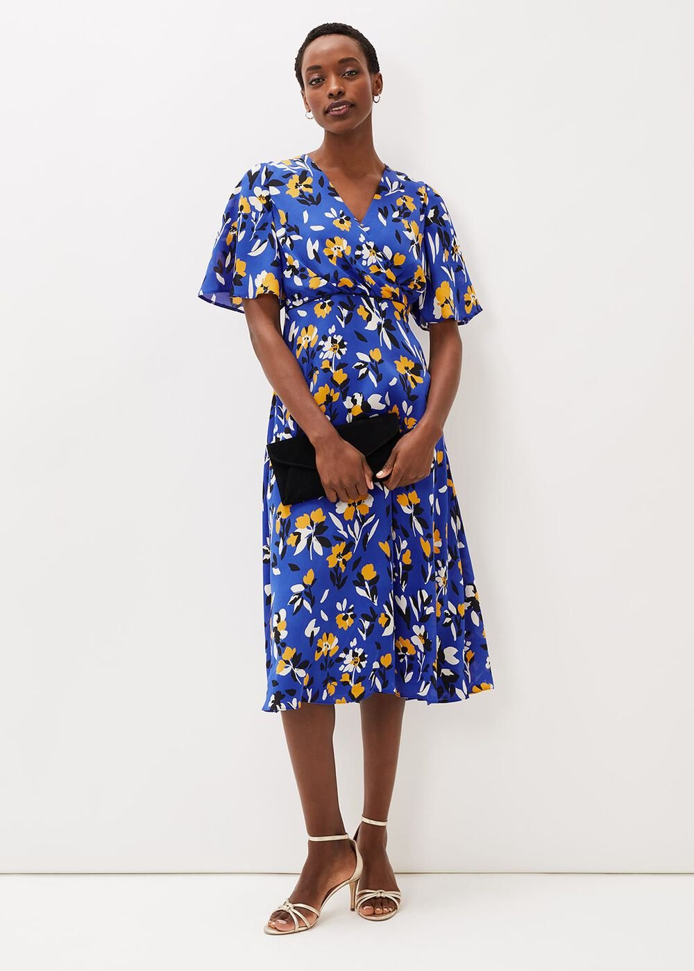 Jayla Floral Printed Dress Cerulean/Almond/Canary