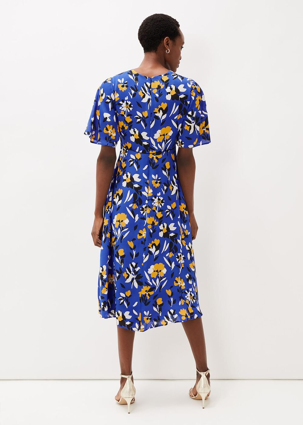 Jayla Floral Printed Dress Cerulean/Almond/Canary