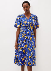 Jayla Floral Printed Dress Cerulean/Almond/Canary