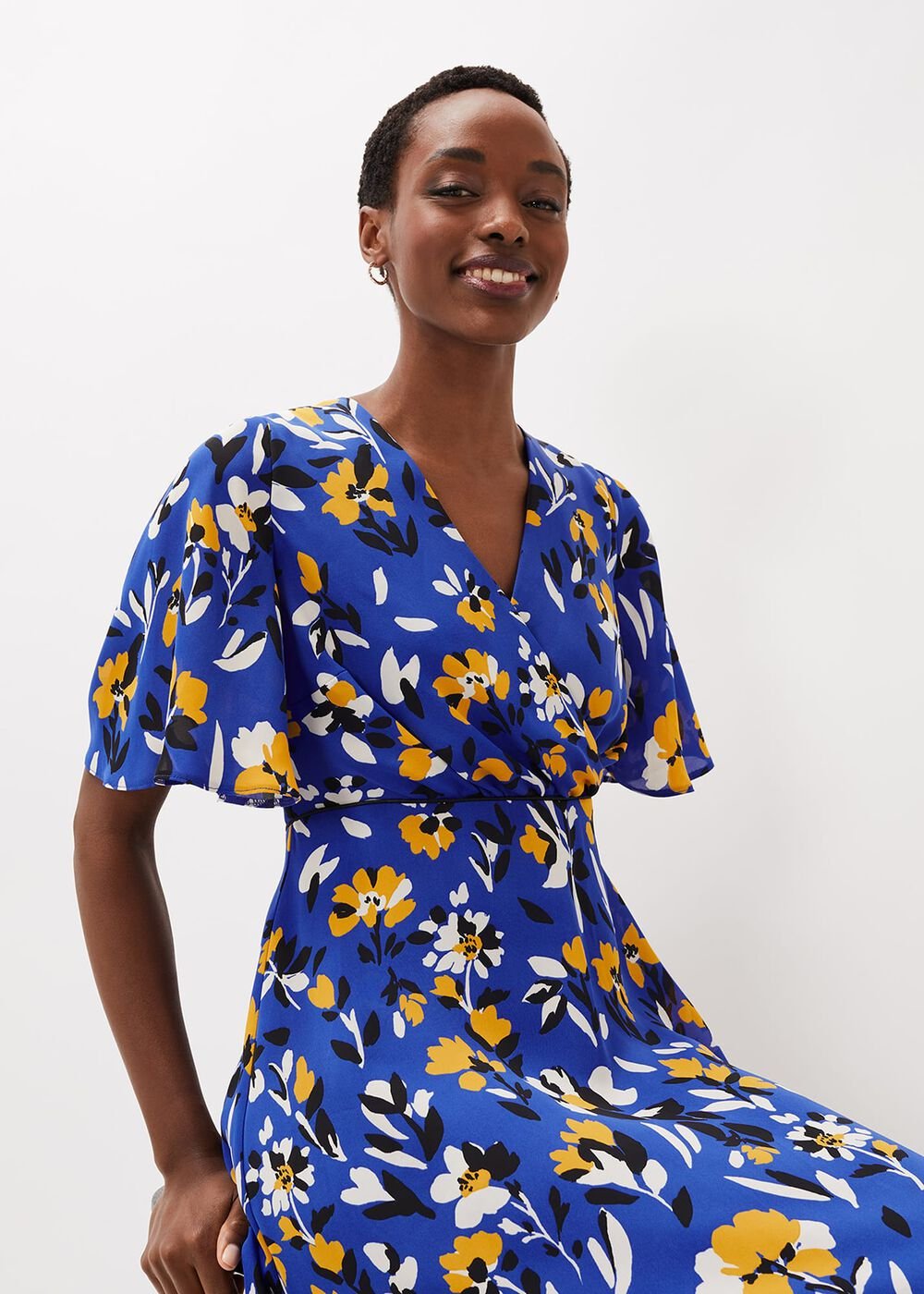 Jayla Floral Printed Dress Cerulean/Almond/Canary