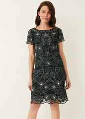 Nessa Embroidered Dress Pine/Pearl