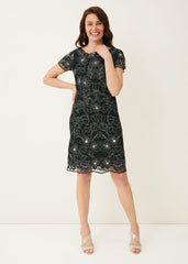 Nessa Embroidered Dress Pine/Pearl