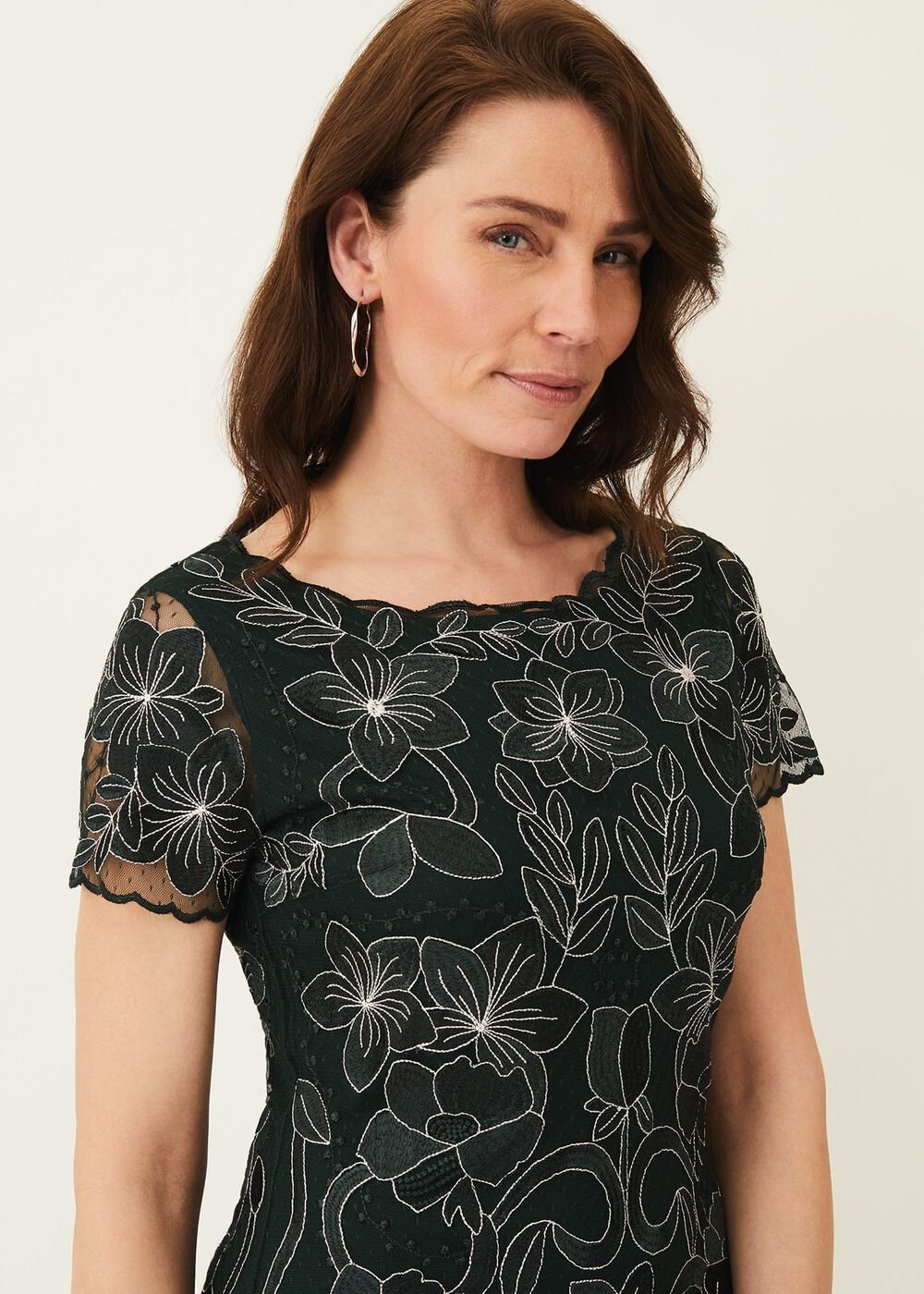 Nessa Embroidered Dress Pine/Pearl