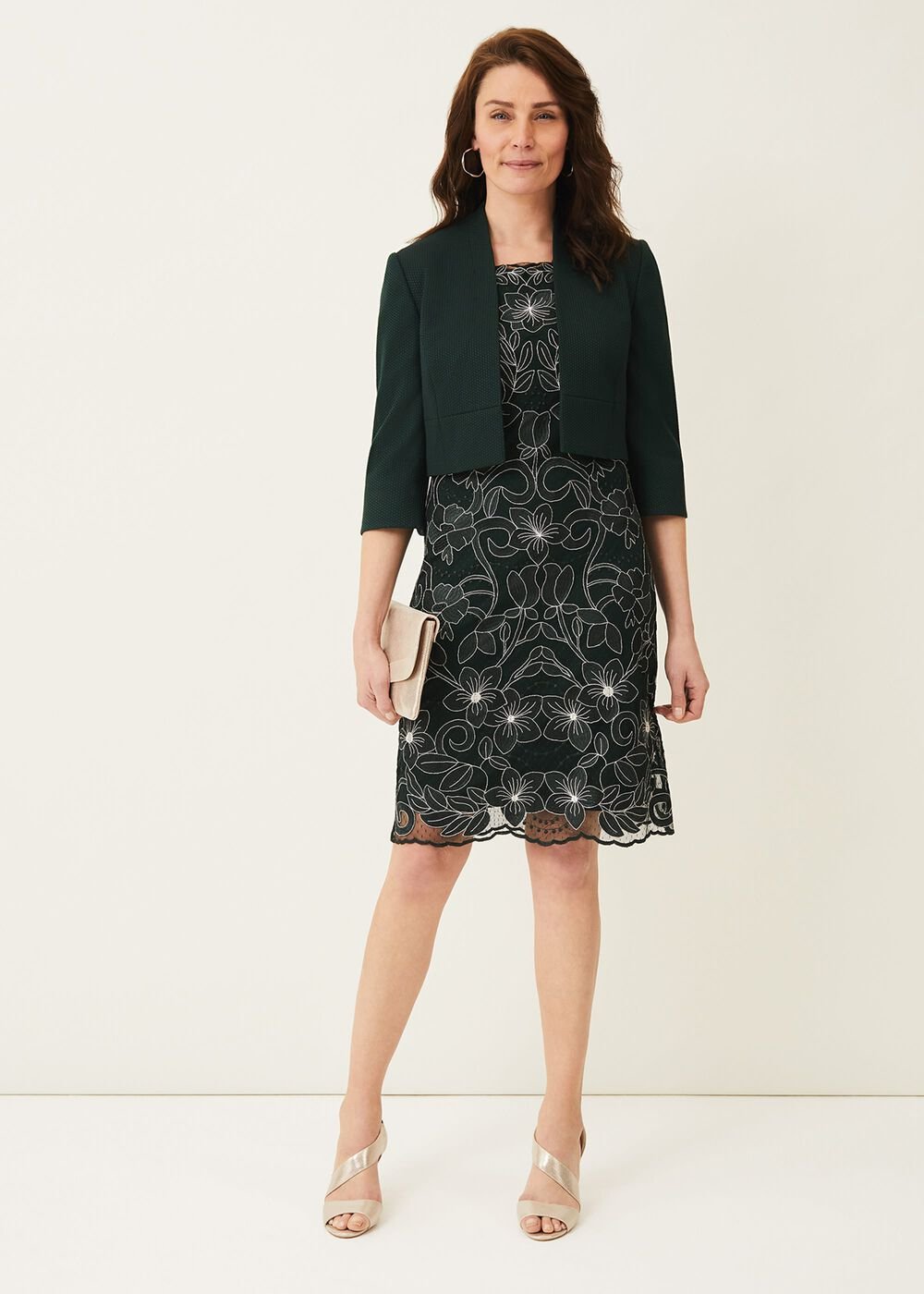 Nessa Embroidered Dress Pine/Pearl