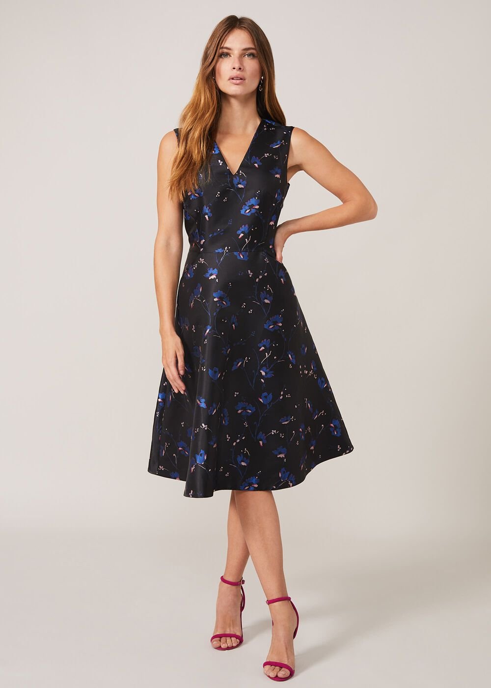 Ottilie Floral Jacquard Fit And Flare Dress Black/Sapphire