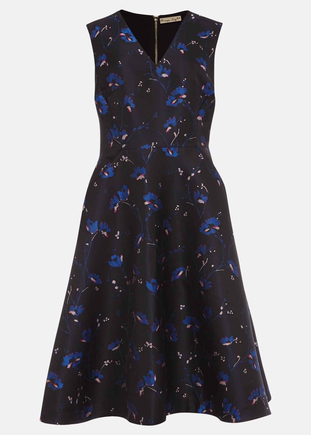 Ottilie Floral Jacquard Fit And Flare Dress Black/Sapphire