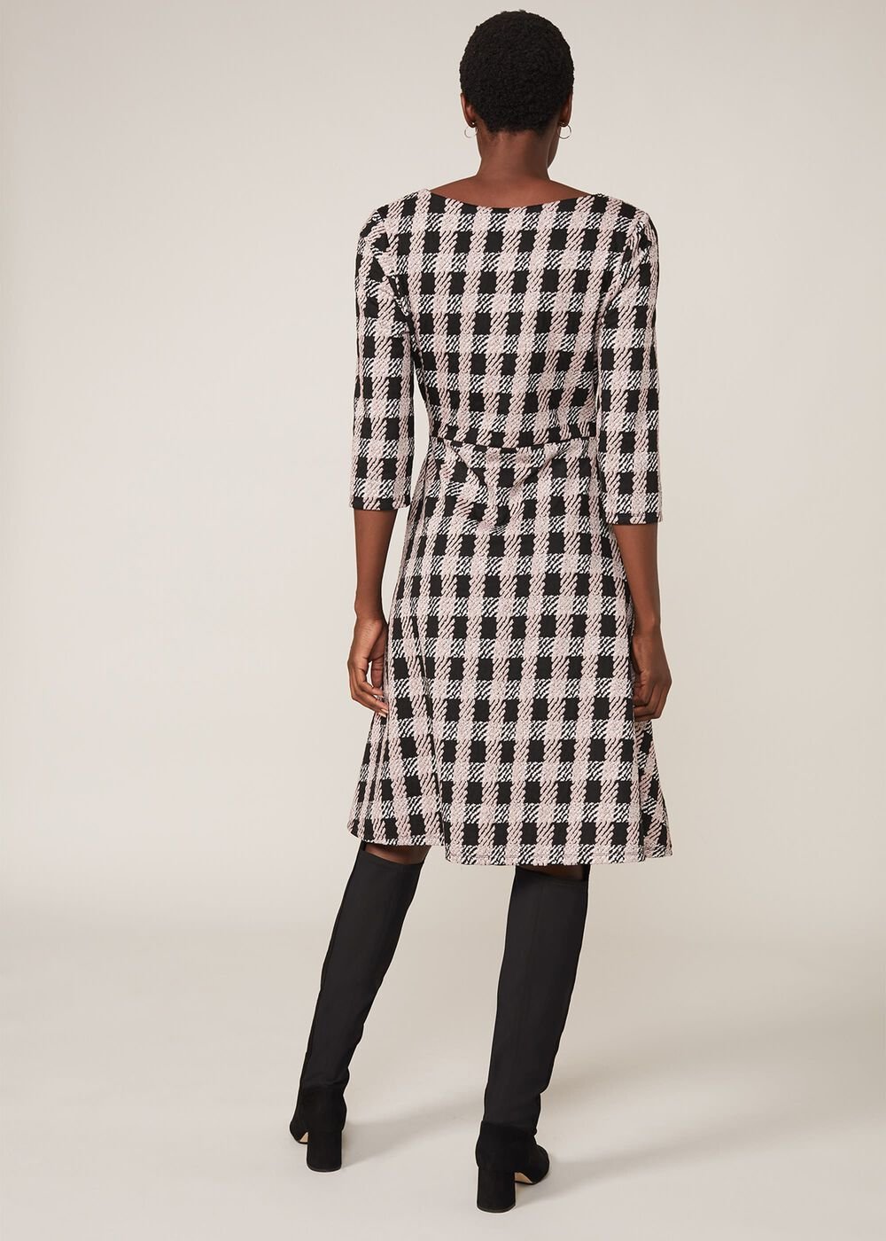 Ava Check Tie Waist Dress Black/Pink