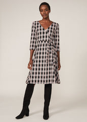 Ava Check Tie Waist Dress Black/Pink