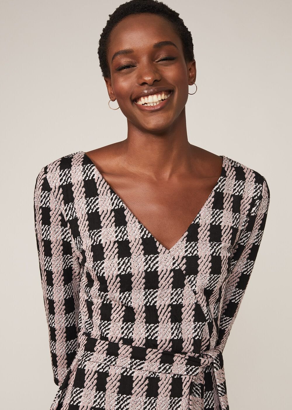 Ava Check Tie Waist Dress Black/Pink