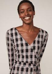 Ava Check Tie Waist Dress Black/Pink