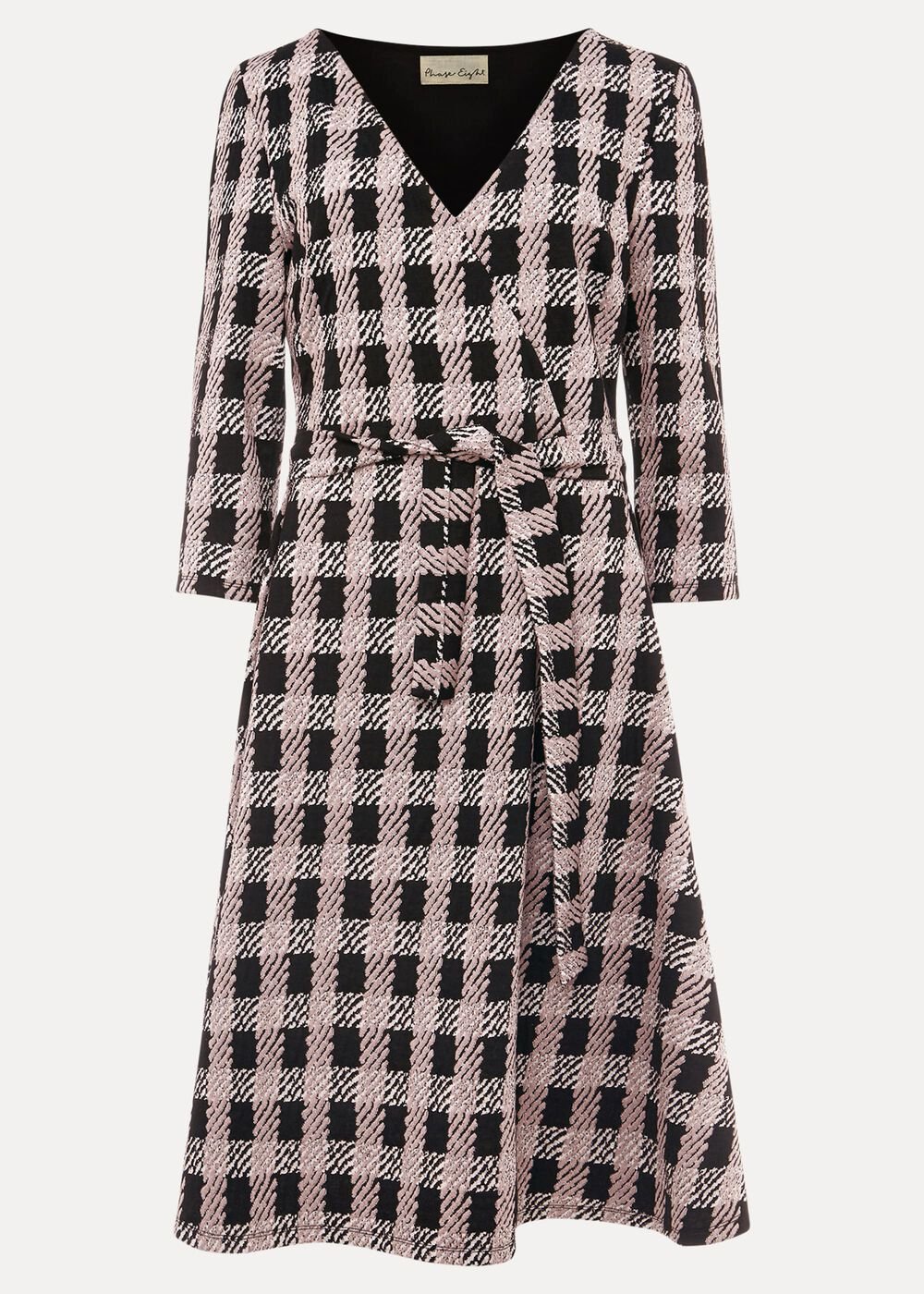Ava Check Tie Waist Dress Black/Pink