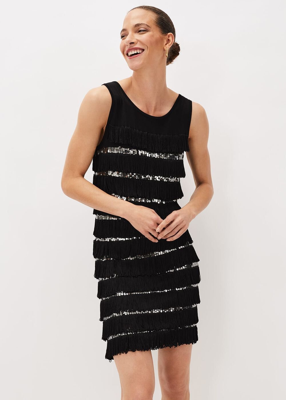 Sofianne Sequin Fringe Dress Black
