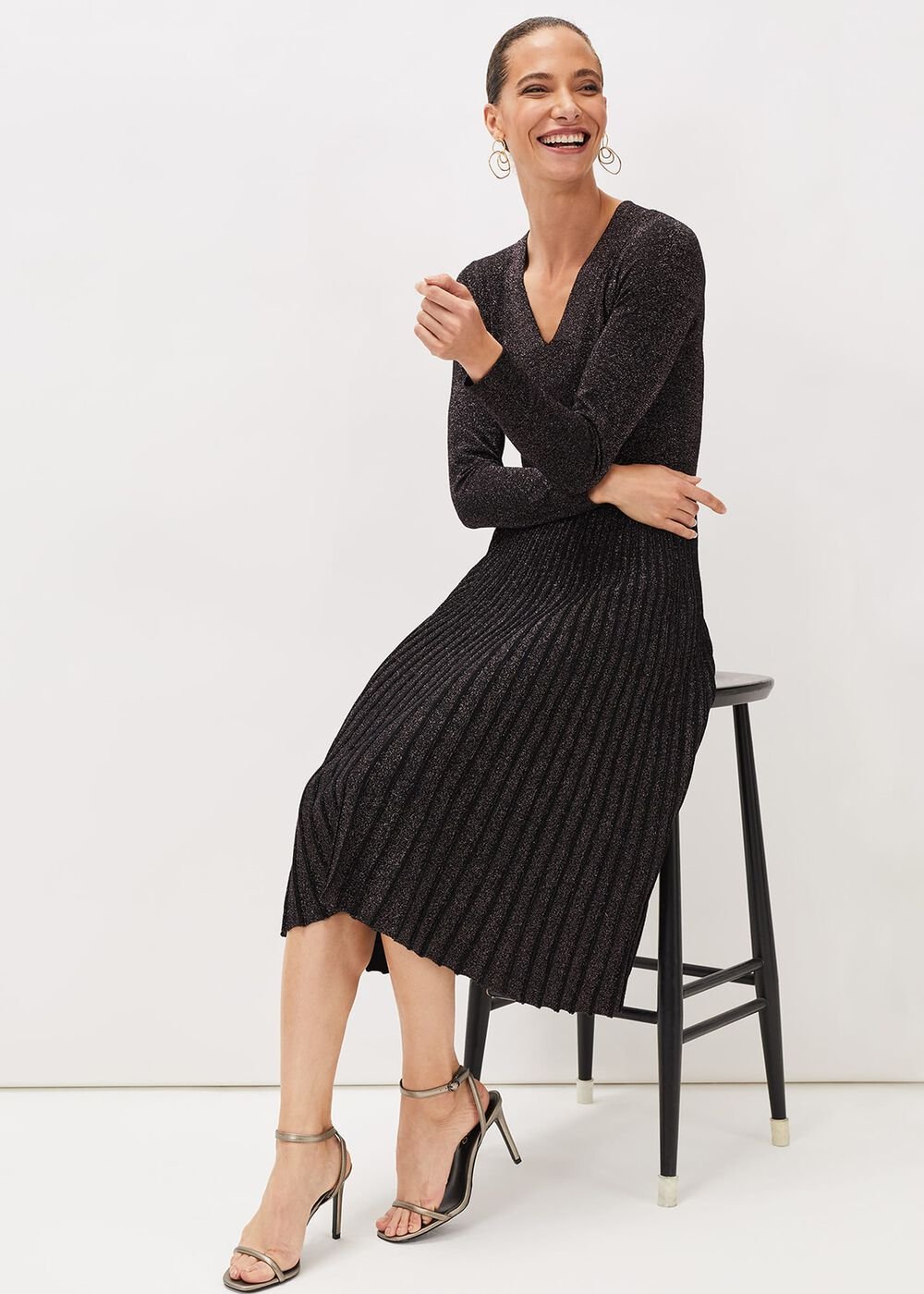 Jessamine Shimmer Knit Dress Gunmetal