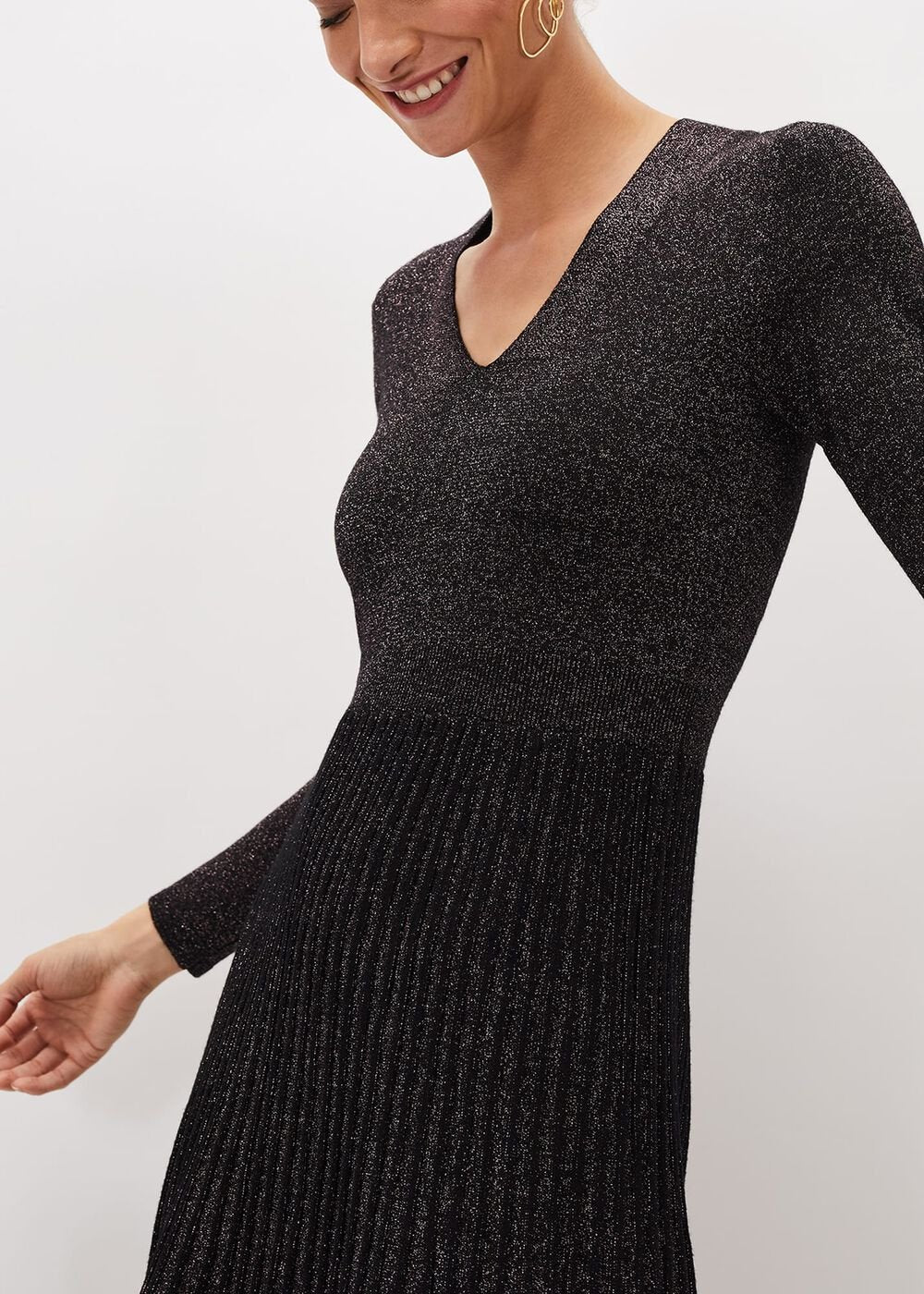 Jessamine Shimmer Knit Dress Gunmetal