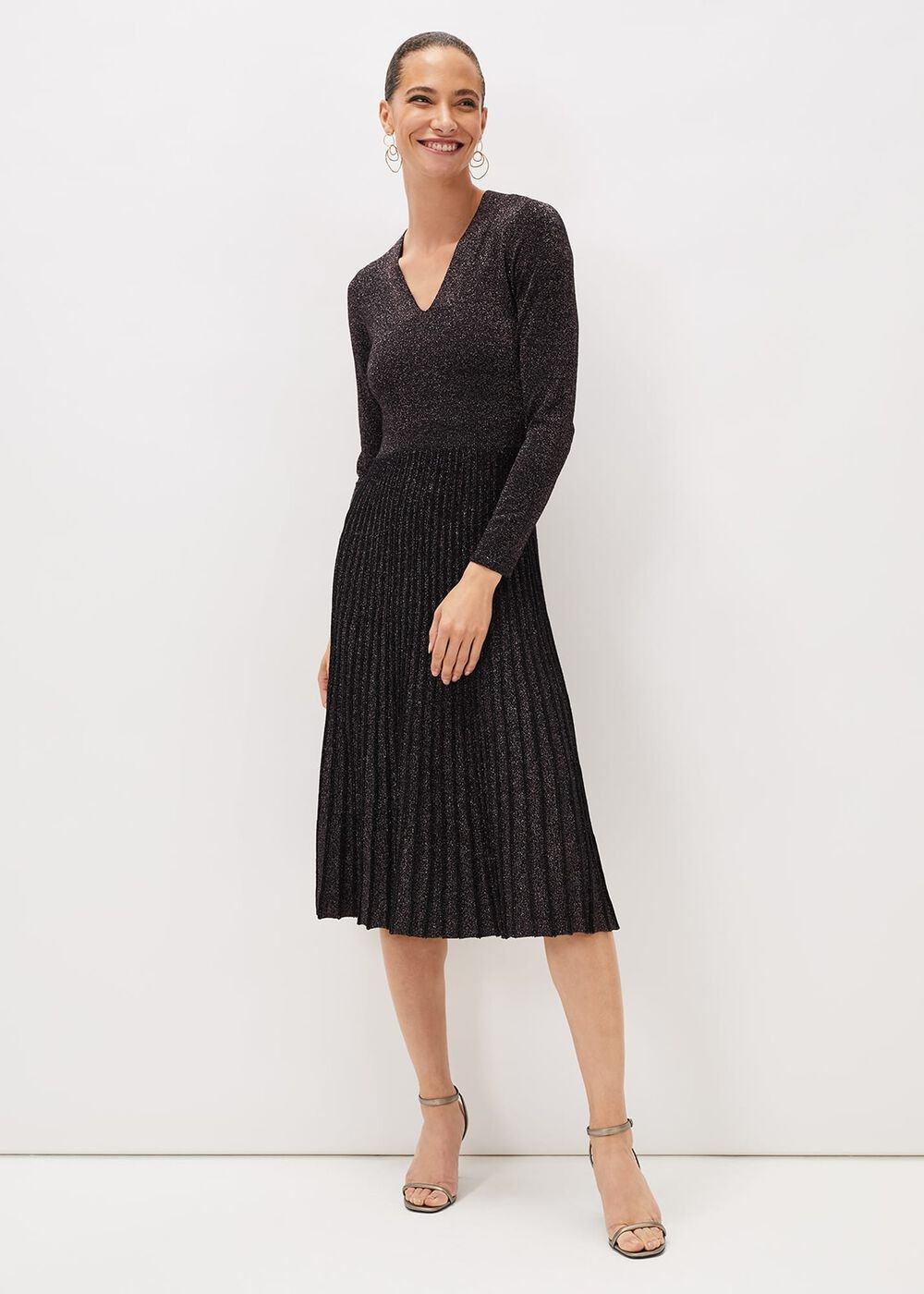 Jessamine Shimmer Knit Dress Gunmetal