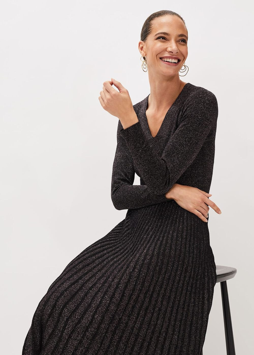 Jessamine Shimmer Knit Dress Gunmetal