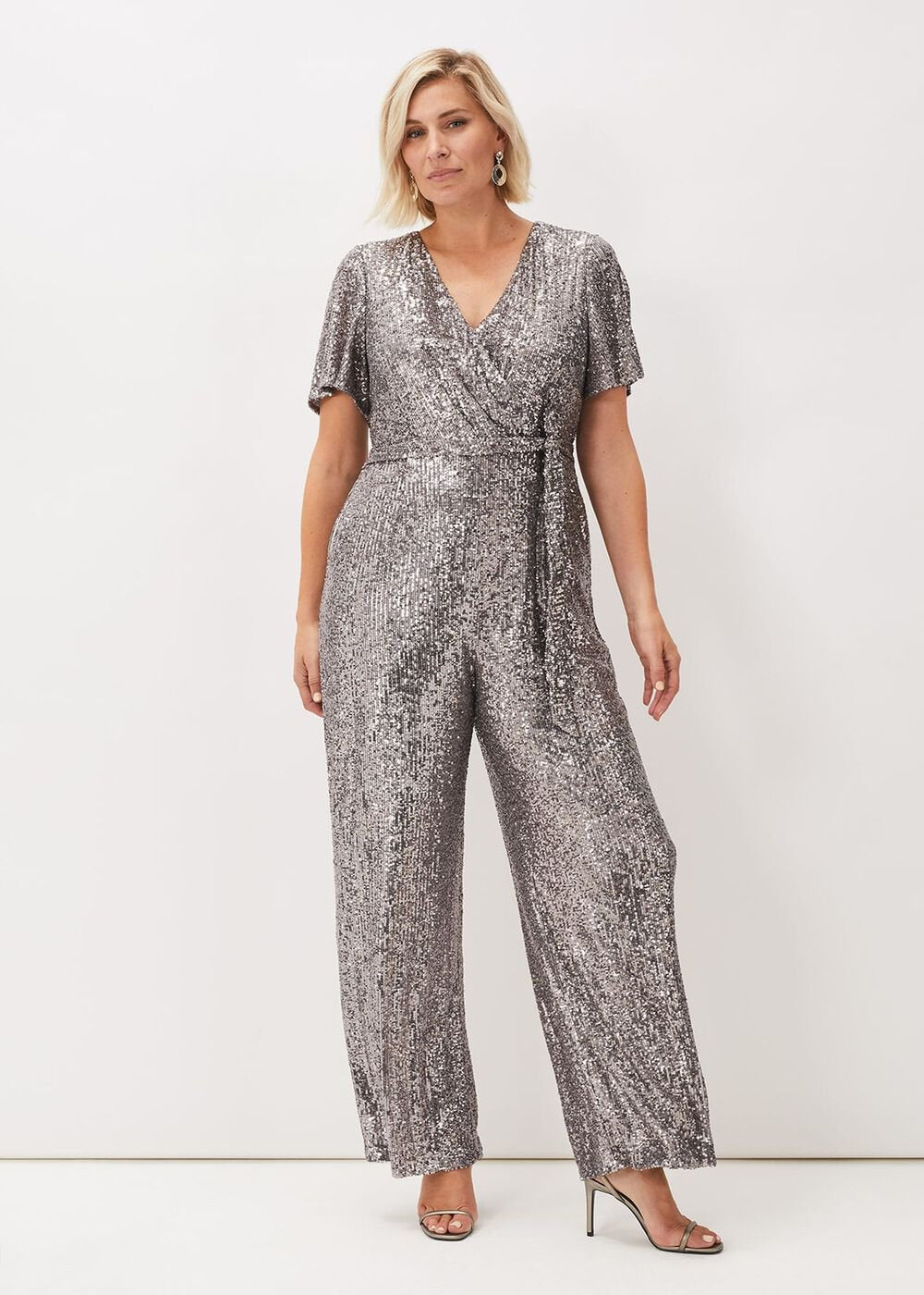 Alessandra Sequin Embellished Jumpsuit Pewter