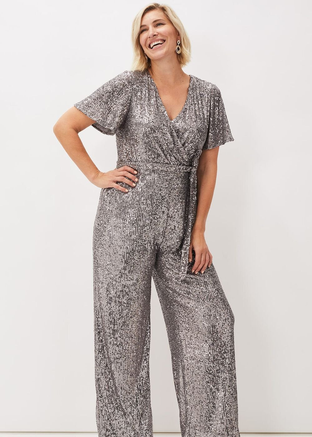 Alessandra Sequin Embellished Jumpsuit Pewter