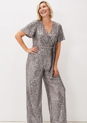 Alessandra Sequin Embellished Jumpsuit Pewter