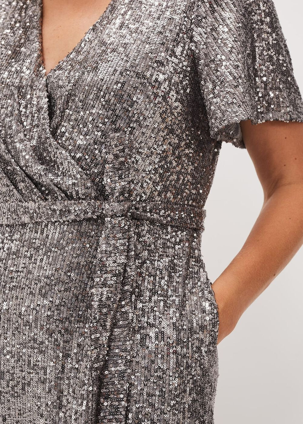 Alessandra Sequin Embellished Jumpsuit Pewter