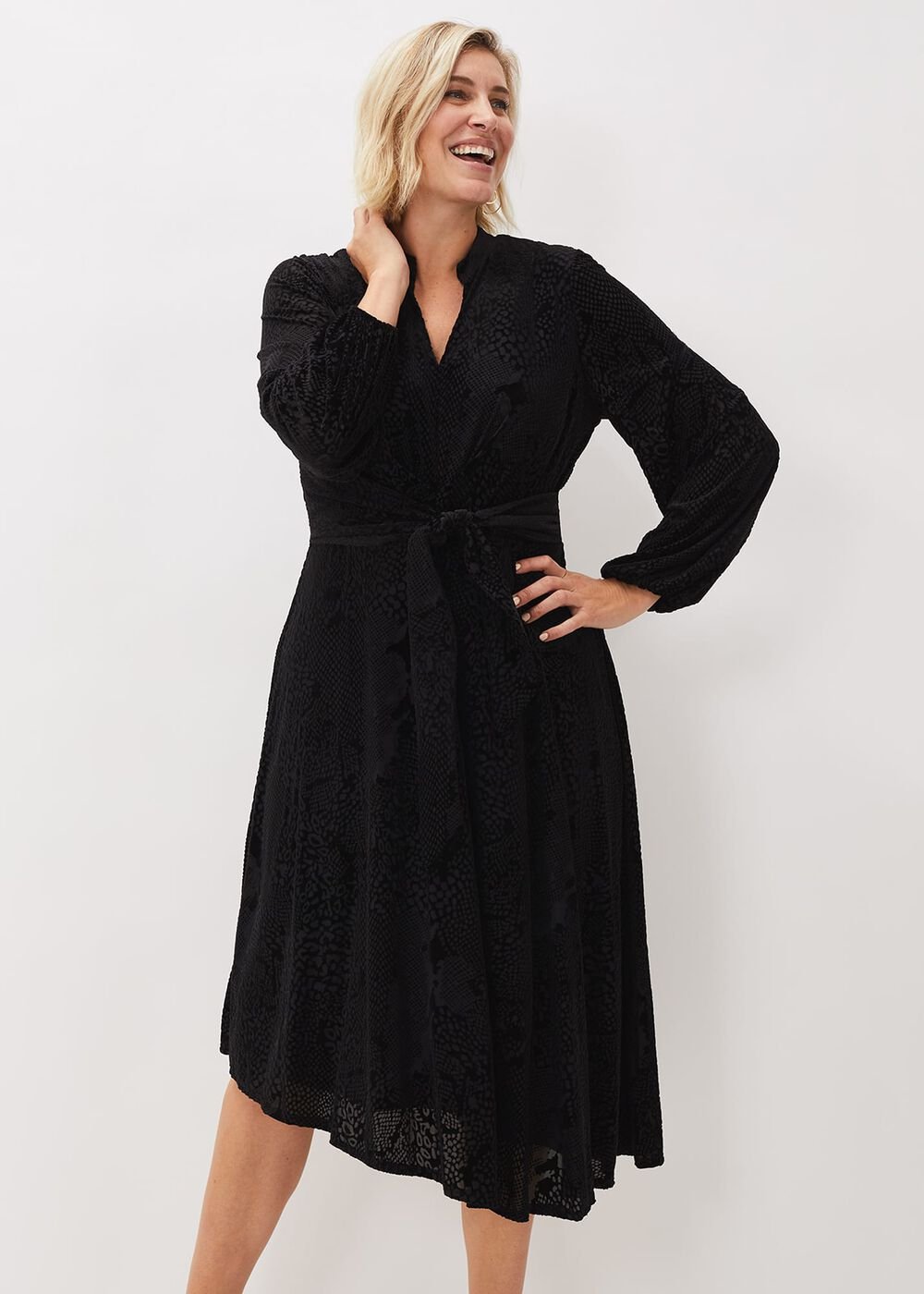 Devore Tie Asymmetric Dress Black