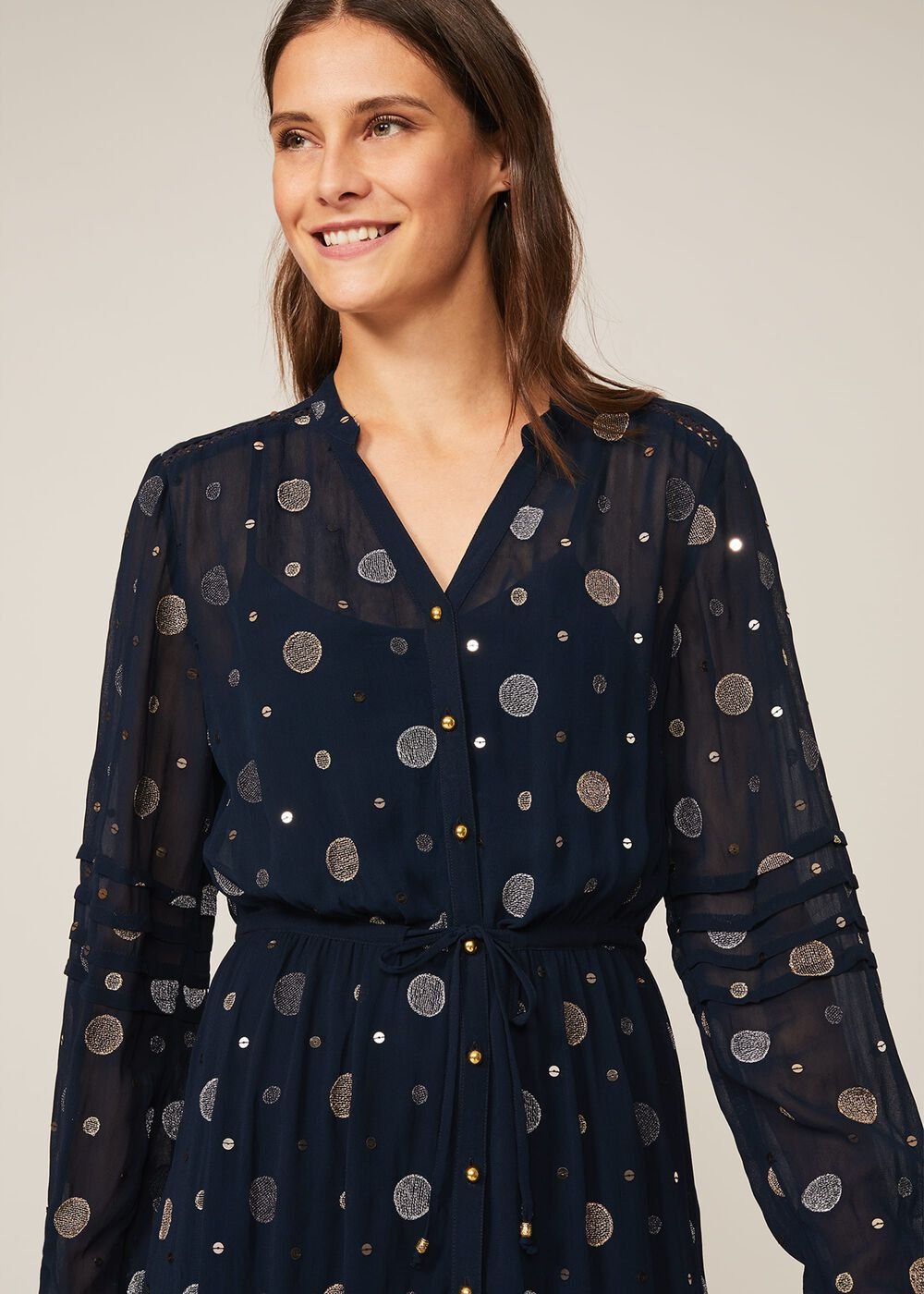Eve Embroidered Spot Dress Navy Multi